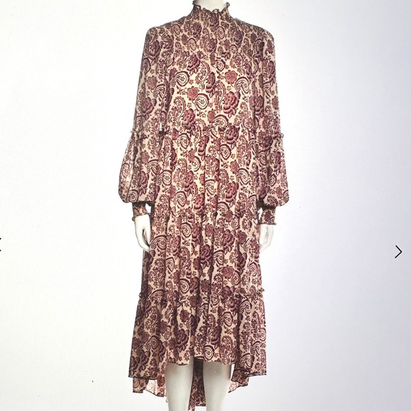 Cinq à Sept 'Rika' Canvas Merlot Paisley High Low Tiered Dress NWT Size 00 - Picture 1 of 12